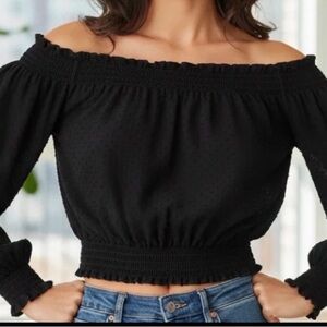 H&M Divided Black Off-the-Shoulder Swiss Dot Blouse Size S